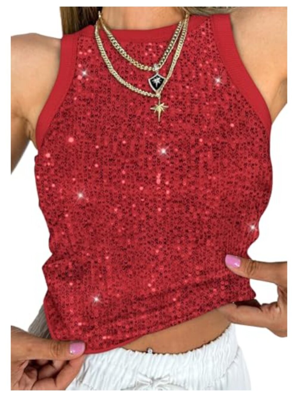Sequin Sleeveless Crop Tank Top Glitter Rave Party Clubwear Camisole